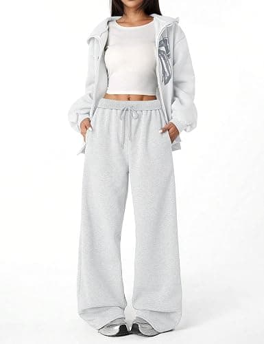 FACDIBY Women's Fleece Wide Leg Sweatpants Baggy Straight Leg Sweat Pants with Pockets thumbnail 5