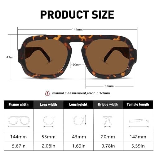 YDAOWKN Retro Square Aviator Sunglasses for Women Men Trendy Flat Top Sun Glasses UV Protection Vintage Shades thumbnail 5