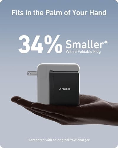 Anker Nano 100W USB-C Charger, 3-Port Fast Compact GaN Charger for MacBook Pro/Air, Pixelbook, ThinkPad, Dell XPS, iPad Pro, iPhone 16 Series, Galaxy S23, and More (Black, 1 Pack & 1 Cable) thumbnail 3