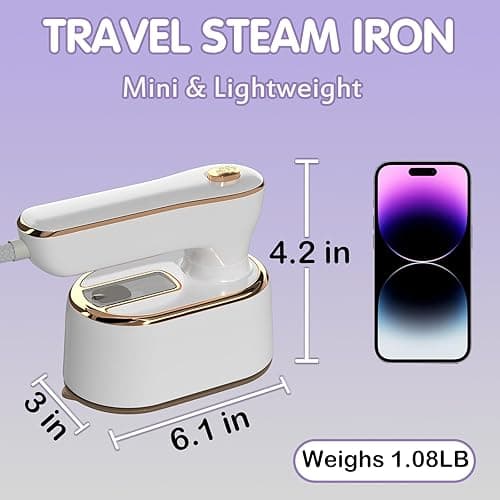 Travel Steamer Iron for Clothes Mini - Portable Ironing Machine Travel Small Size Portable Steamer Travel College Dorm Home Essentials Steamer for Clothes(White) - 6.1*3*4.2 in - White thumbnail 2