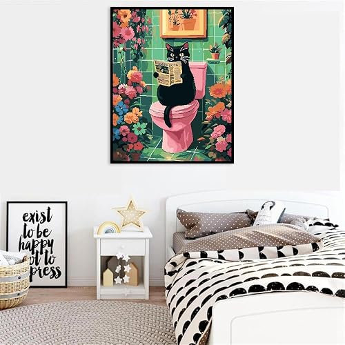 Black Cat Paint by Number Kits for Adults, Cat Sit on Toilet Adult's Painting by Numbers on Canvas, DIY Flowers Acrylic Watercolor Oil Colorful Art Crafts for Adults 16 * 20in thumbnail 5