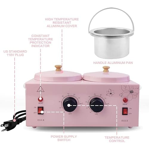 Portable Wax Warmer with Adjustable Temperature and 40 Wax Sticks - Painless Hair Removal for Women and Men (Pink-Double Pots) thumbnail 3
