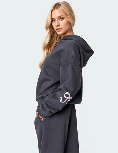 SHBECYDE Two Piece Outfits Bow Graphic Print Hoodie Sweatpants Set Oversized Sweatshirt and High Waist Sweatpants Tracksuit thumbnail 4