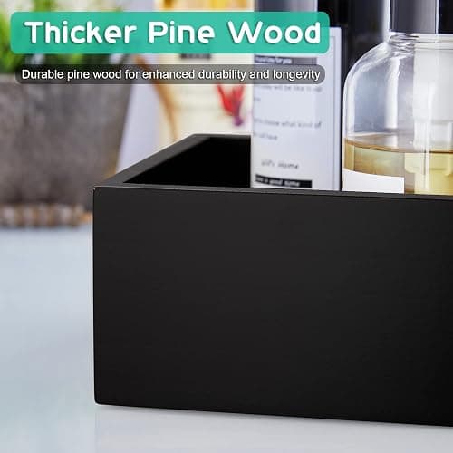ALELION Black Bathroom Basket - Wooden Toilet Tank Paper Basket with Handle for Organizing - Back of Toilet Storage Organizer for Bathroom Tank Topper Counter - Black Bathroom Decor Box thumbnail 7