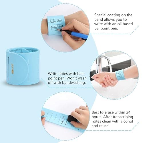 NEX&CO Wearable Nurse Notepad Wristbands, 2 Pack Silicone Reminder Bracelet Write On Memo, Dry Erase Slap Sticky Notes w/Ruler, Gifts for ADHD, Dementia, Vet Techs, ED/ER/RN Nurse, LPN/RVN (Blue) - Blue thumbnail 2