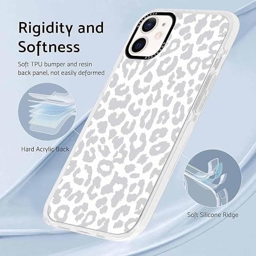 lioscre Cheetah Print Phone Case for iPhone 12 / iPhone 12 Pro 6.1" Case with 2 Pack Tempered Screen Protector, Cute Leopard Pattern Design Shockproof TPU Soft Clear Phone Cover for Women Girls, White thumbnail 6