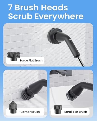 Leebein Electric Spin Scrubber, 2025 New Cordless Cleaning Brush Bathroom Scrubber, IPX7 Waterproof Shower Scrubber with 7 Brush Heads, Extendable Long Handle and 2 Speeds Scrubber for Bathtub Floor thumbnail 6