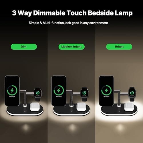 UEQ 4 in 1 Wireless Charging Station for Apple MagSafe Charger,Fast Charging Magnetic Wireless Charger Stand with Night Light for iPhone 17 Air 16 15 14 13 12 Series,Apple Watch and AirPods (Black) thumbnail 7