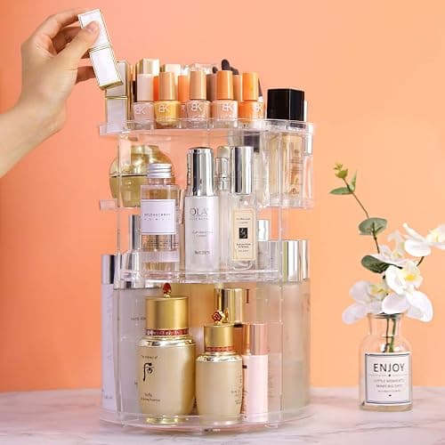 YIEZI 360 Rotating Acrylic Makeup Organizer, Multi-function Adjustable Detachable Display Case, Storage Cosmetic, Skincare, Perfume, Best Organization in Dresser, Bedroom, Bathroom, Kitchen (Clear) thumbnail 2