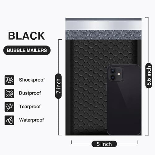 UCGOU Bubble Mailers 5x8.6" Usable Size 5x7" Padded Envelope Black 100 Pack | Waterproof Lightweight Mailing Packages,Opaque Self Seal Adhesive Boutique Padded Shipping Bags for Jewelry Makeup Supplier thumbnail 3