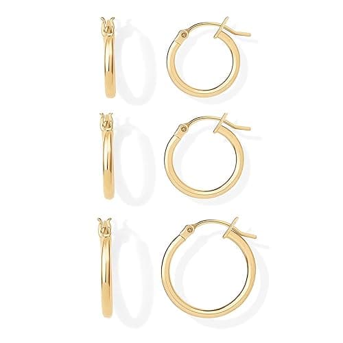 PAVOI 18K Gold Plated 925 Sterling Silver Posts Small Hoop Earrings for Women - Trendy Geometric Plain Chunky Huggie Earscape Piercing Pack - Everyday Gold Hoop Earrings Set - Image 1