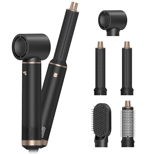 5 in 1 Hair Dryer Brush Hot Air Curling Negative Ion Air Styler，Multi Function Blow Dryer with Curling Wand, Straightening, and Volumizing Hot Air Brush for All Hair Types（Black） - Black - Image 1