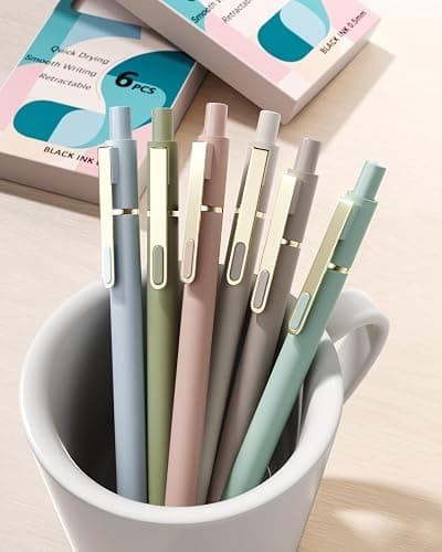 SUNEE Gel Pens, 6 Pack 0.5mm Pens Fine Point Smooth Writing Pens with Quick-Dry Black Ink, Cute Aesthetic School Office Note-Taking Pens for Journaling - Morandi thumbnail 2