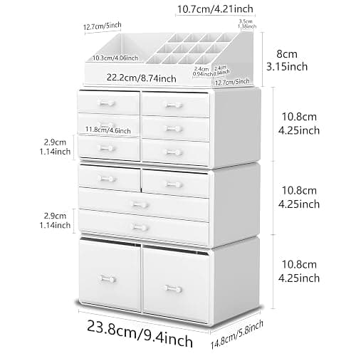 Readaeer Makeup Cosmetic Organizer Storage Drawers Display Boxes Case 12 Drawers （White） thumbnail 3