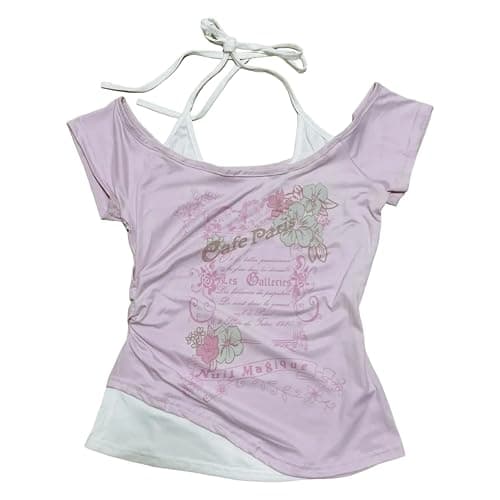 Baby Tee Y2k Women Grunge Top Emo 2000s Vintage Fake Two Piece Short Sleeve T Shirt Crop Tops Teens - Image 1