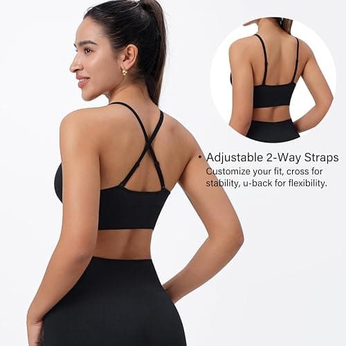 Evercute Women's Sports Bras Adjustable Deep V Neck Bras Wireless Spaghetti Strap Criss Cross Padded Low Support Sexy Bras thumbnail 4