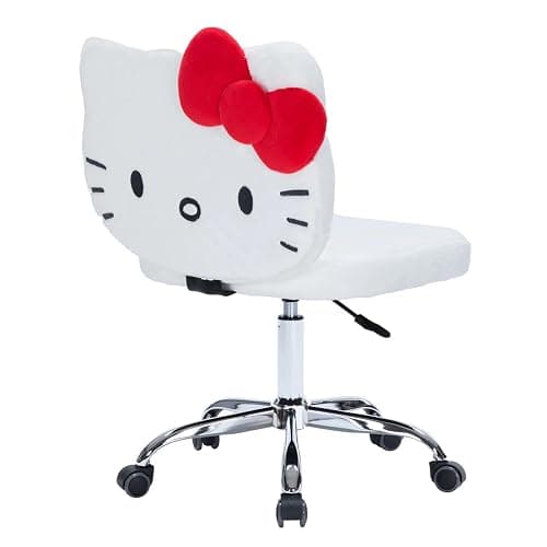Impressions Vanity Hello Kitty Teddy Swivel Vanity Chair for Makeup Desk, Armless Rolling Chair with Wheels, Adjustable Height, 360 Degree Swing, Comfy Foam Padded Seat and Backrest (Teddy White) thumbnail 8