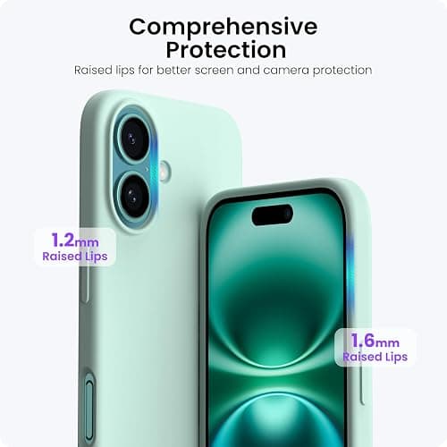 ORNARTO Compatible with iPhone 16 Case 6.1", Slim Liquid Silicone 3 Layers Full Covered Soft Gel Rubber Shockproof Phone Case, Protective Cover with Anti-Scratch Microfiber Lining-Mint Green thumbnail 4