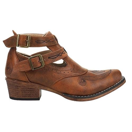 ROPER Womens Willa Embroidery Snip Toe Casual Boots Ankle Low Heel 1-2" - Brown - Image 1