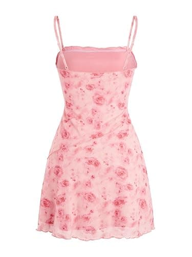 Verdusa Women's Mini Dress Floral Spaghetti Strap Mesh Dresses Going Out Festival Concert Outfits Grunge Gothic Clothes thumbnail 2