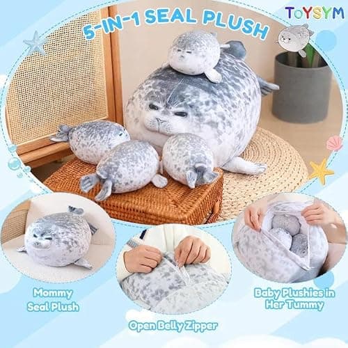 TOYSYM Chubby Blob Seal Pillow Cute Seal Plush with 4 Baby Plushies in Her Tummy, Soft Large Stuffed Animals Toy Gifts for Kids (20inch) thumbnail 4