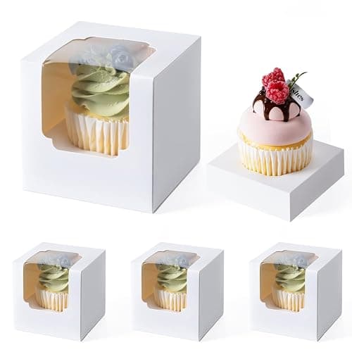 Hoewina 28 PCS Cupcake Boxes, Individual Cupcake Containers with Window | Cupcake Holders Carrier with Inserts, Stackable Deep Cake Box for Birthday Holiday Party Bakery Supplies (White) - Image 1