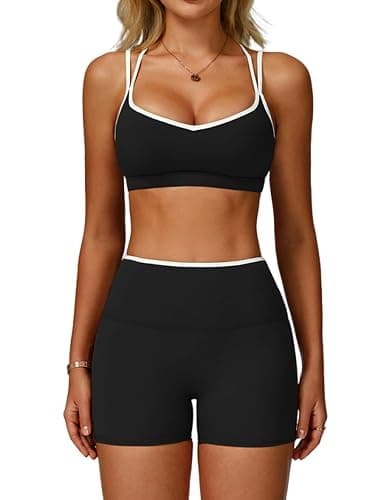 QBGJTD Two Piece Workout Sets For Women Sports Bra Matching High Waist Scrunch Butt Shorts Gym Yoga Athletic Clothes - Image 1