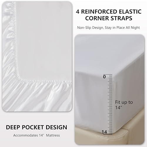 CozyLux Satin Sheets Queen Size Bed Set - 4 Piece Silky Queen Sheet Set, Luxury White Queen Sheets with Smooth and Soft Microfiber, Includes 1 Fitted Sheet, 1 Flat Sheet and 2 Pillowcases thumbnail 4