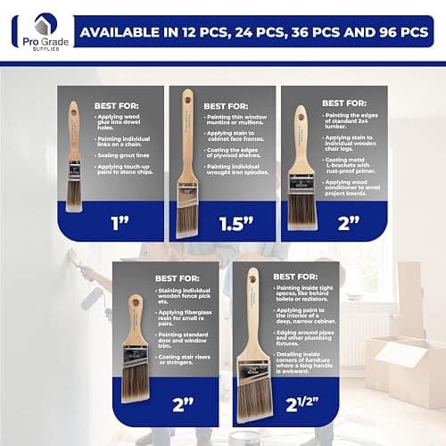 Pro Grade Paint Brushes, 5-Piece Paint Brush Set, Flat & Angle Brushes for Walls, Trim, Cabinets, Interior & Exterior Latex and Oil Paints, Stains
 thumbnail 4