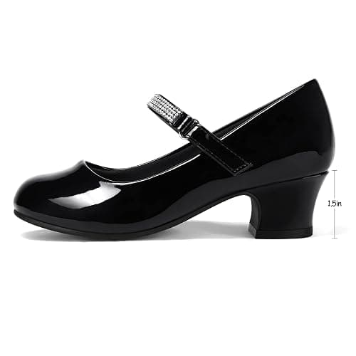 K KomForme Mary Jane Shoes with Low Heel Rhinestones Princess Flats Dress Pump Shoes for Little Kid/Big Kid thumbnail 3