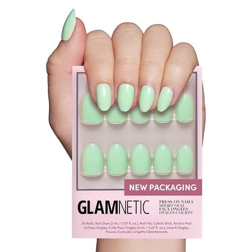 Glamnetic Press On Nails - Mint Green | Solid Opaque Pastel Green Short Oval Nails, Salon Quality | 15 Sizes - 30 Nail Kit - Image 1