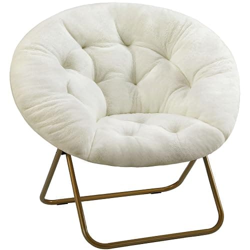 DUMOS Comfy Saucer Chair, Faux Fur Lounge Seasting XL Circle Chair for Bedroom, Dorm & Gaming, Foldable Fashion Accent Seat for Small Spaces, Folding Moon/Mushroom/Round Oversized Style - Image 1