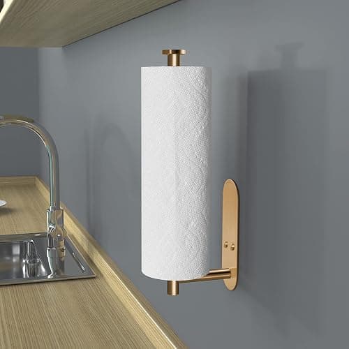 VAEHOLD Adhesive Paper Towel Holder Under Cabinet Wall Mount for Kitchen Paper Towel, Paper Towel Roll Holder Stick to Wall, Stainless Steel (Gold) thumbnail 7