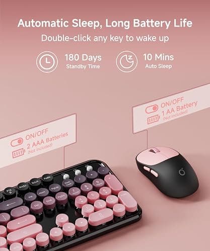 EWEADN V96 Wireless Keyboard and Mouse Combo, 2.4G Wireless Full-Sized Retro Typewriter Style Keyboard with Round Keycaps, 104 Keys Computer Keyboards and Mouse for Windows/Mac/PC, Gradient Pink thumbnail 5