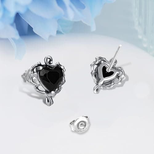 Gothic Heart/Cat/Bat/Anatomical Heart Earrings 925 Sterling Silver Goth Stud Earrings for Women Gothic Jewelry Gifts for Women thumbnail 3