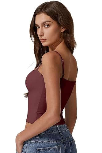 QINSEN Women's Double Lined Basic Tank Top Adjustable Spaghetti Straps Sleeveless Camisole Shirts thumbnail 6