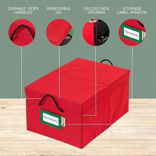 HOLDN’ STORAGE Christmas Ornament Storage Box with Dividers, Holds 72 Ornaments (3 Inch), Large Ball Storage Container with 3 Removable Trays, Durable and Portable - Red thumbnail 4