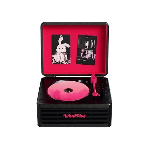 WhatPlus CD Player with Bluetooth Speakers, App Control, Magnetic Display | Color: Black and Pink. High-fidelity sound with a retro desktop design, ideal for home decor and gifting. - Image 1