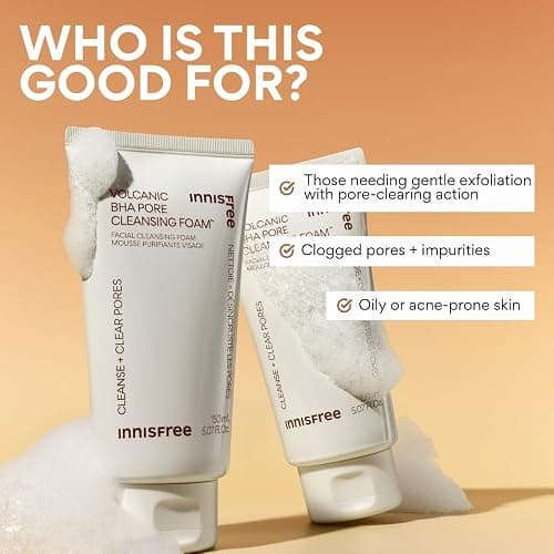 innisfree Volcanic BHA Pore Cleansing Foam, Korean Face Wash with Salicylic Acid, Oil Control, Deep Clean, Pore Care, Sulfate-Free Formula thumbnail 7