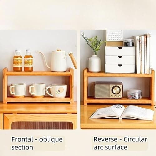 QDZC Organisateur de station à café sur comptoir, support à mugs en bois 2 niveaux, étagère de comptoir de cuisine pour accessoires de bar à thé et à café, support pour matcha brown thumbnail 4
