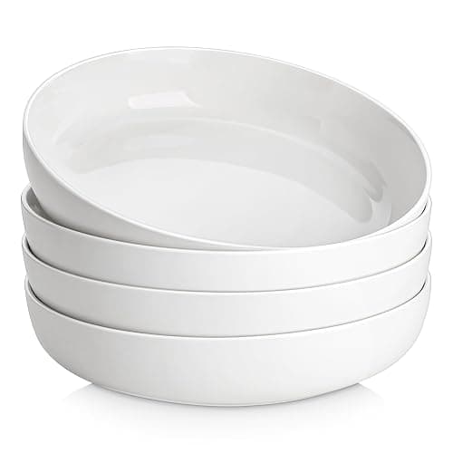 MALACASA 48 Oz Pasta Bowls Set of 4, 9 Inch Salad Bowls, White Ceramic Serving Bowls for Kitchen, Microwave & Dishwasher Safe, Series LUNA, White - Image 1