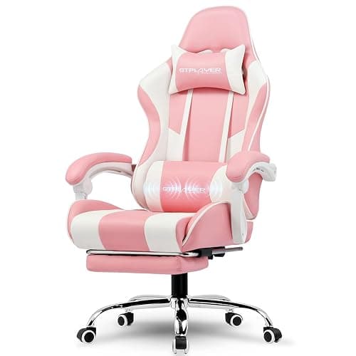 GTPLAYER Gaming Chair, Computer Chair with Footrest and Lumbar Support, Height Adjustable Game Chair with 360°-Swivel Seat and Headrest and for Office or Gaming (Faux Leather, Pink) - Image 1