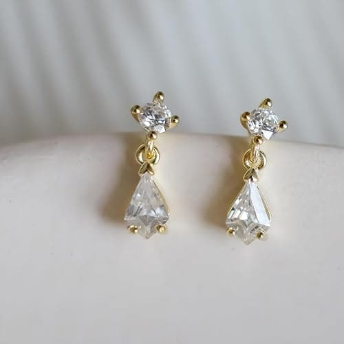 LOVECOM 925 Sterling Silver Heart Drop Dangle Earrings for Women Dainty 14K Gold Plated CZ Stud Earrings Small Double Heart Hypoallergenic Dangling Earring Jewelry Christmas Gifts to Daughter thumbnail 5