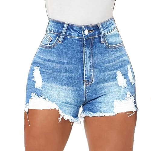 Tunlaud Women High Waisted Skinny Stretchy Denim Shorts Casual Summer Frayed Raw Hem Distressed Ripped Short Jeans - Image 1