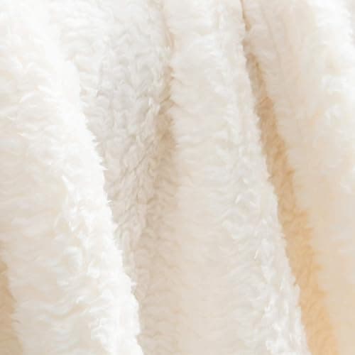 Ultra Soft Cozy Sherpa Throw Blanket, Solid Antique White Light Weight Warm Decorative Boho Style Plush Throw Blanket Cover for Sofa, Couch, Bedroom,Travel, Pattern Reversible, 60”x80” thumbnail 4
