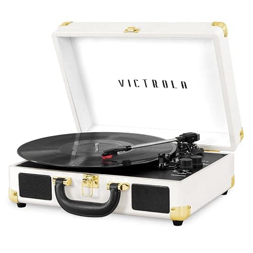Victrola Journey Bluetooth Portable Suitcase Record Player – with Built-in Speakers, 3 Speed Vinyl Record Player, RCA Out, Headphone Jack (White) - Image 1