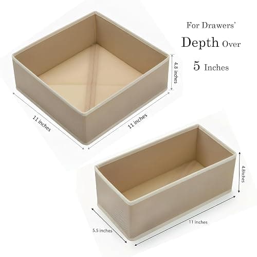 ALFSPEJO Drawer Organizer Set 6 Pack - Foldable Fabric Storage Bins with Zipper Bottom for Underwear Socks Bras Baby Clothes - Closet Dresser Organizers Dividers for Bedroom Nursery, Beige thumbnail 3