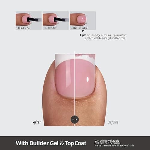 BTArtboxnails XCOATTIPS Toe Nail Tips - Lamp-Curable Real Square Pink Press On Toenails for Women, 150 Soak Off French Tip Toe Nail Extensions in 15 Sizes, Builder Gel & Top Coat Required thumbnail 7