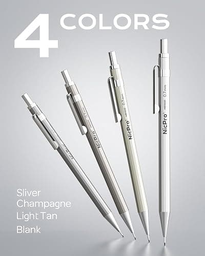 Nicpro 4 Pack Mechanical Pencil 0.7mm with Case, MB1000 Metal Mechanical Pencil Set with 6 Tube HB #2 Lead Refill 0.7 mm, 3PCS 4B Eraser, 9 Cap Eraser for Artist Drafting Writing, Sketching, Drawing thumbnail 7