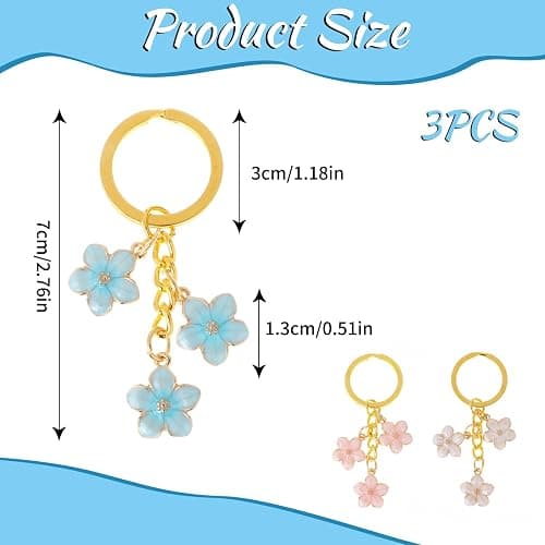 KALIONE 3 pcs flower keyring, key chain for women Bag Pendant Key Ring for Women Cute Bag Charms Decoration Pendant bag accessories (Pink, White, Blue) thumbnail 6